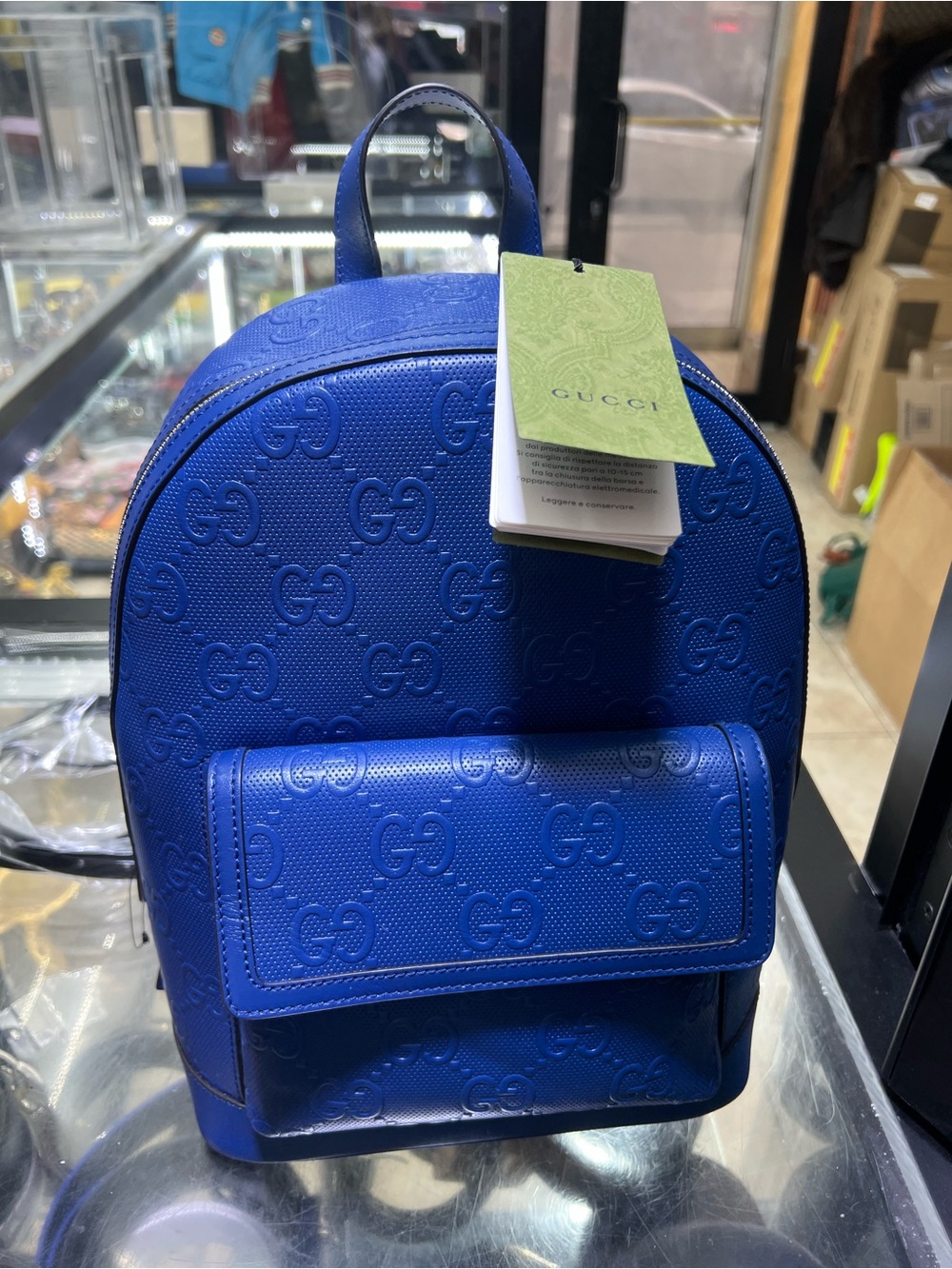 Gucci Royal Blue Embossed GG Mini Backpack